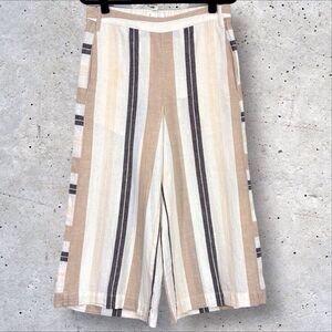 Anthropologie Crop Wide Leg Pants Linen Blend Women’s Medium Neutral Striped